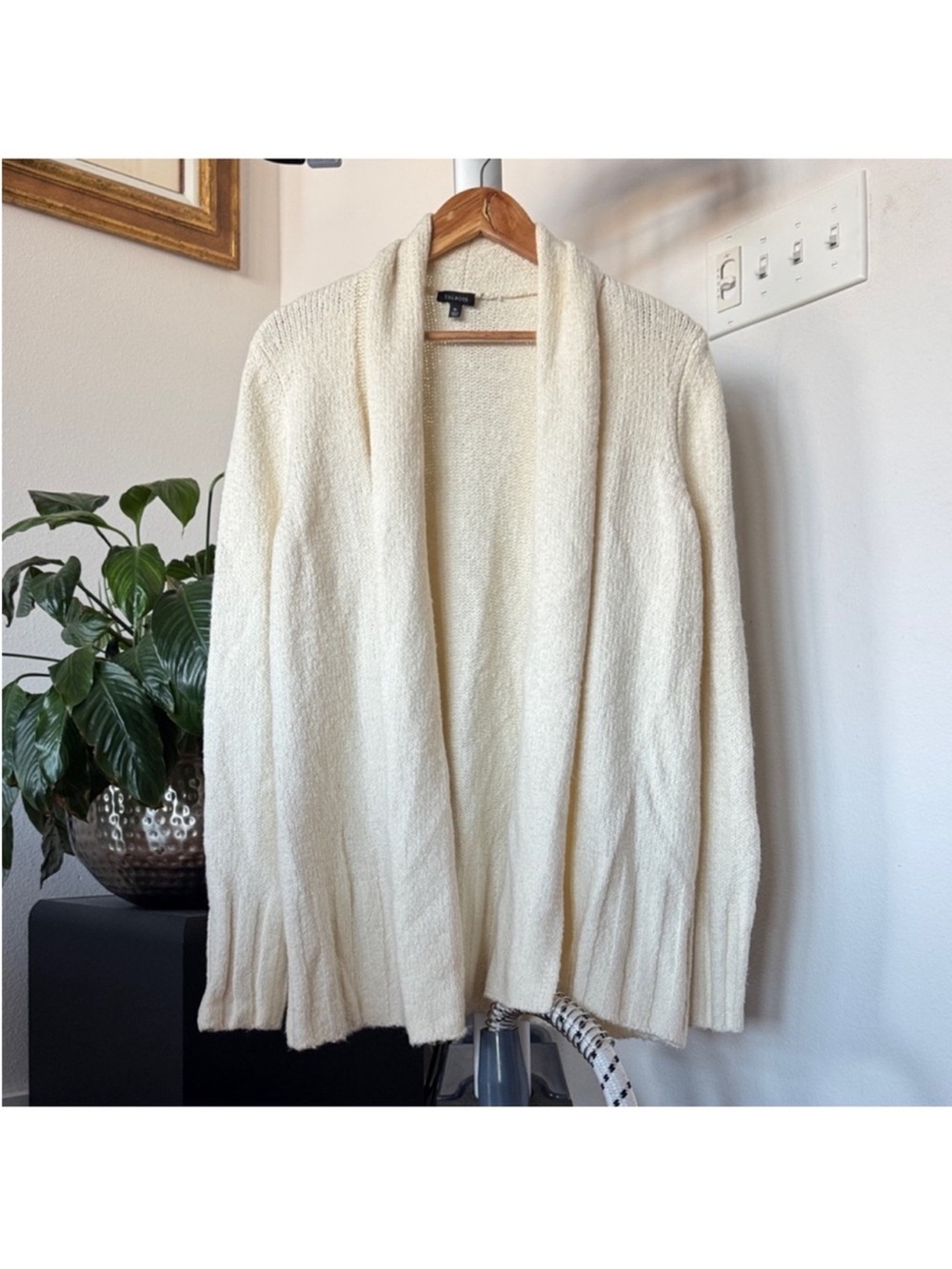 Talbots Knit Open Front Sweater Cardigan Sz M Ivory Cream
